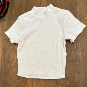 White Ribbed Mock Neck Top